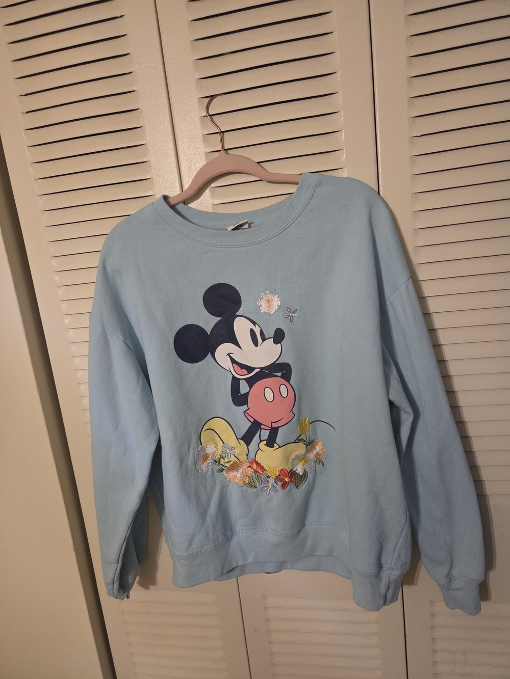 Disney Light Blue Mickey Mouse Floral Graphic Sweatshirt